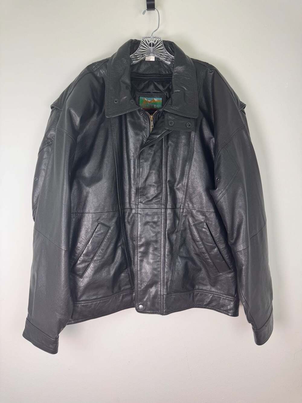 Shelter Bay Vintage Black Leather Bomber Jacket size 2XT